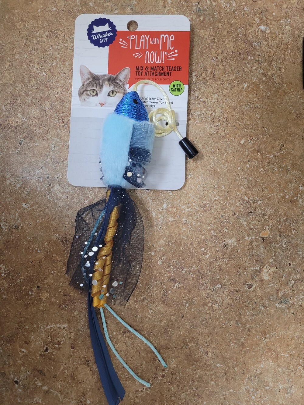 Whisker City Blue Cat Teaser Toy with Dangling Ribbons